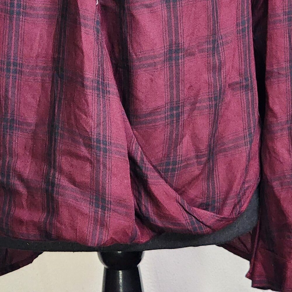 A.N.A. A New Approach Wine Black Plaid Long Tab Sleeve Button Up Faux Wrap Top S - Picture 4 of 16